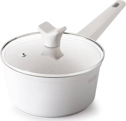 THE ROCK SOHO Ceramic Nonstick Saucepan with Lid, 2 Quarts Non Toxic Small Pot with PPG Fusion Pro Coating–Nothing Sticks, Never Warps, Lasts Longer, Induction Compatible, PTFE, PFOA&PFAS Free, Cream