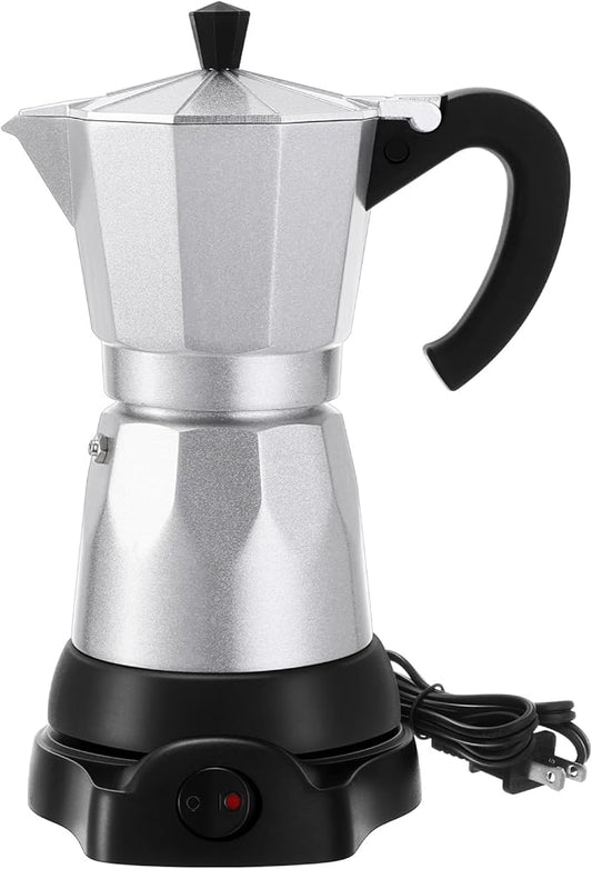 Coffee Pot 6 Cup Electric Espresso Coffee Maker Italian Moka Maker 300ml Portable Aluminum Espresso Machine Cafetera Moka Pot with Detachable Base, Gift for Home Travel(Aluminum Color)