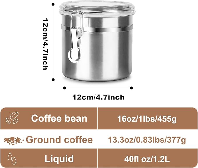 Stainless Steel Food Container with Clear Lids Airtight Container Stackable Small Canisters Kitchen Pantry Storage for Cereal, Snacks, Candy, Herbs, Spices, Sugar, Tea (1.2L Silver)