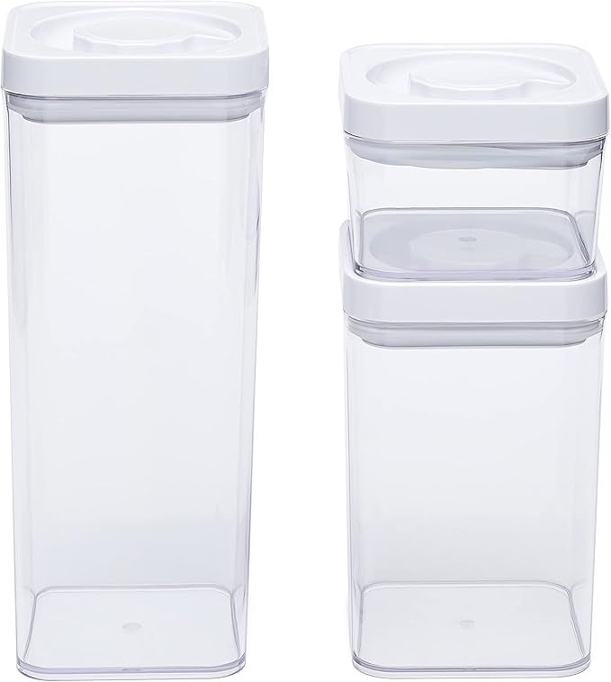 Amazon Basics Airtight Food Storage Containers, BPA Free, with Twist/Turn Lids, for Kitchen Pantry Organization, 10-Piece Square Set, Clear Plastic