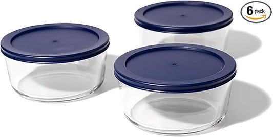 6-Piece Glass Food Storage Containers Set (3 Containers + 3 BPA-Free Lids) | 4-Cup, Leakproof | Microwave, Freezer, Oven & Dishwasher Safe | Ideal for Meal Prep & Pantry Organization