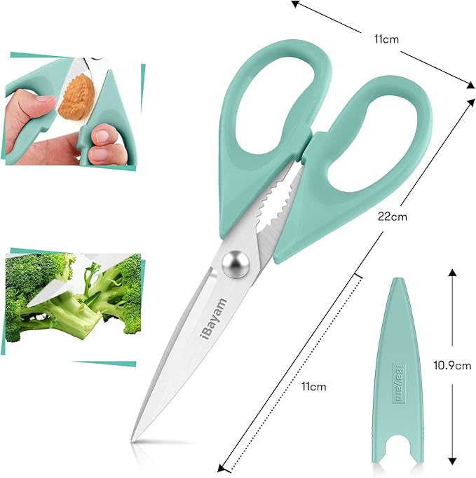 iBayam 1-Pack Kitchen Scissors All Purpose Kitchen Shears Heavy Duty 8.5" Cooking Scissors with Protective Sheath for Food, First Apartment Camper Essentials, Home Kitchen Gadgets, Utensils