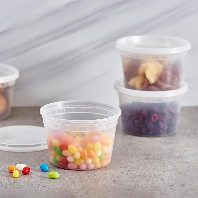 [240 Set - 16 oz.] Plastic Deli Food Storage Containers With Lids, Disposable togo containers for soup, Meal Prep, Slime | BPA Free | Stackable | Leakproof | Microwave | Dishwasher | Freezer Safe
