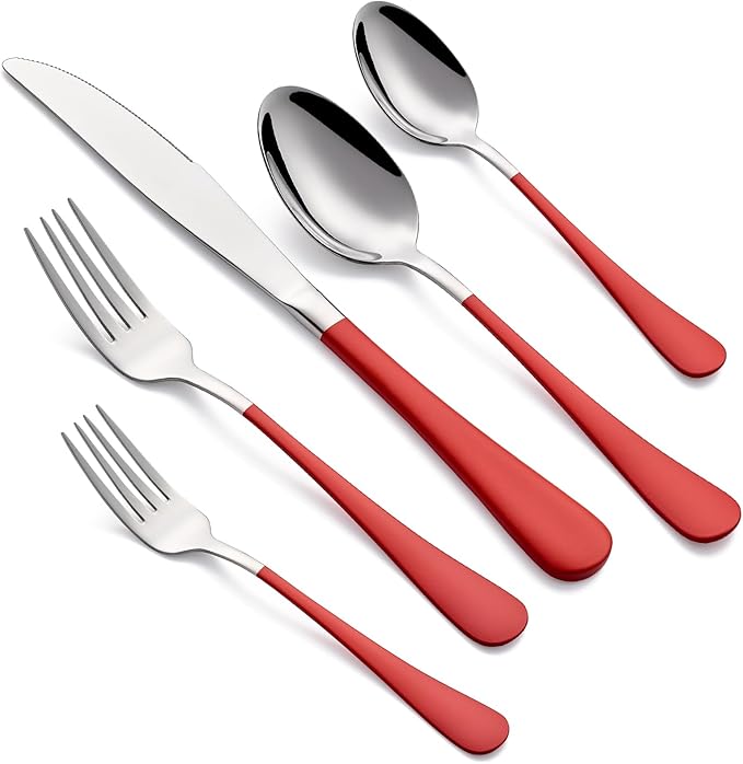 20-Piece Red Silverware Set for 4, 18/0 Stainless Steel Flatware Cutlery Utensils Set, Include Dinner Knives,Dinner Forks,Dinner Spoons,Salad Forks,Teaspoons,Dishwasher Safe