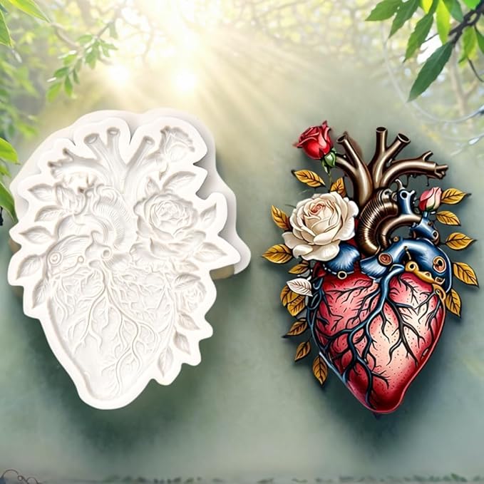 (Four-piece set) Heart-shaped flowers, skeleton girl, skull flowers, DIY silicone mold, cake chocolate mold wedding cake decoration tool marshmallow cake mold