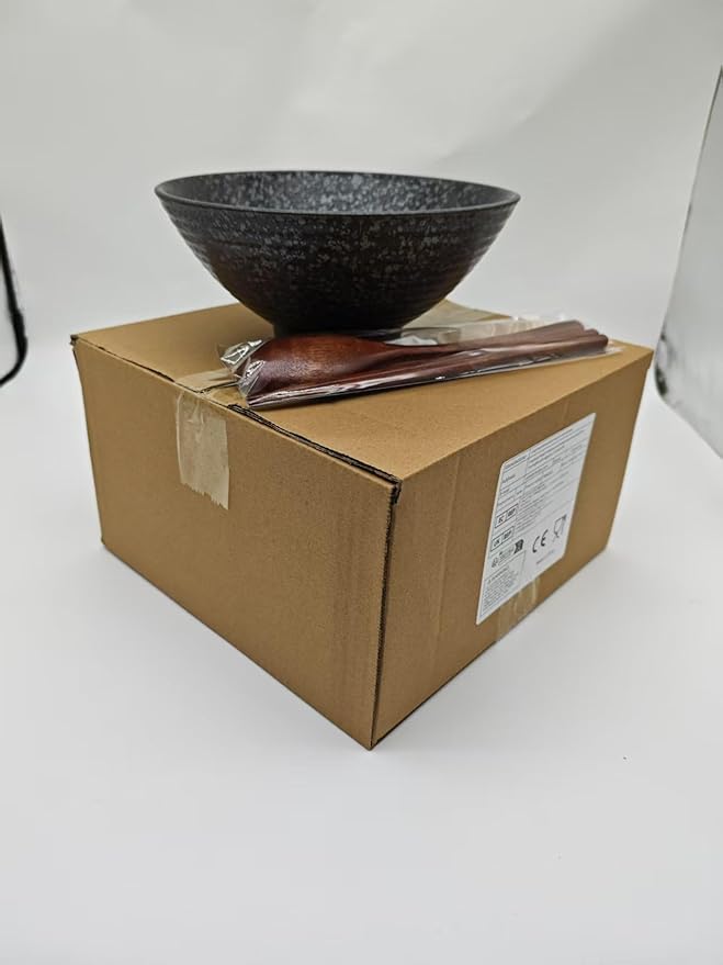 40 OZ ceramic ramen bowls, 8 IN large Japanese noodle soup bowl, match chopsticks and spoons, suitable for Pho, Udon Asian noodles (Black color)