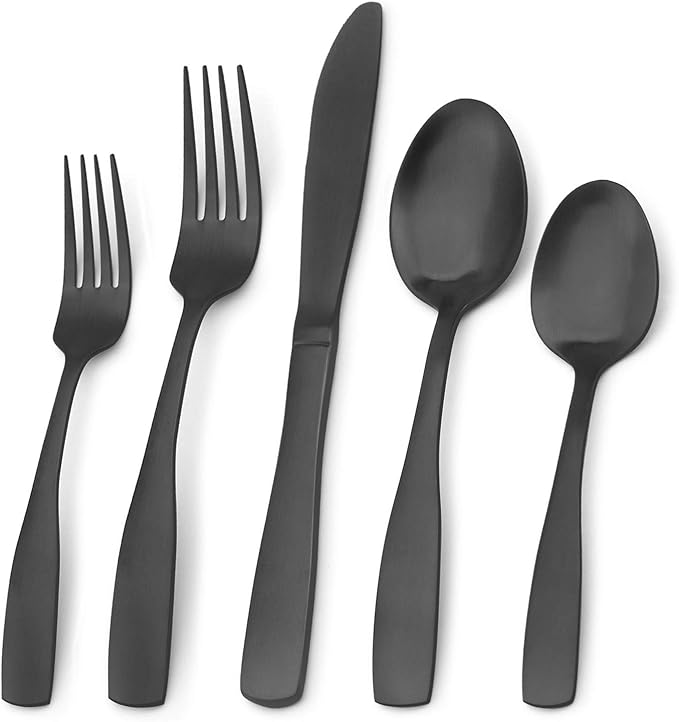 Matte Black Silverware Set, Bysta 20-Piece Stainless Steel Flatware Set, Kitchen Utensil Set Service for 4, Tableware Cutlery Set for Home and Restaurant, Satin Finish, Dishwasher Safe