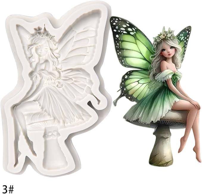 (Four-piece set) Silicone mold of winged girl with spread wings, DIY silicone mold, cake chocolate mold, wedding cake decoration tool, soft candy mold