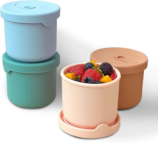 4 Pack 8.5 oz Silicone Food Containers for Kids, Reusable Baby Snack Fruits Container with Lids, Leak Proof Silicone Food Storage Containers Kids Small Lunch Box BPA Free for Daycare School Travel