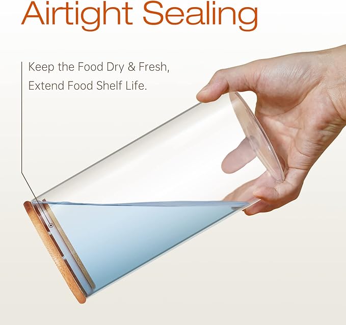 Large Glass Flour and Sugar Containers 180oz x2 & 93oz x2 [Set of 4], Glass Food Storage Containers with Bamboo Lids, Glass Jar with Airtight Lid for Spaghetti Pasta,Rice,Cereal,Coffee, Oat