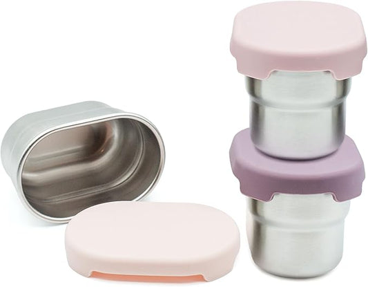 WeeSprout Stainless Steel Dip Containers with Leakproof Silicone Lids - 3 Pack - 2.7 Oz Reusable Snack & Sauce Cups - BPA-Free, Dishwasher & Freezer Safe Bento Box Lunch Boxes & Meal Prep Accessories