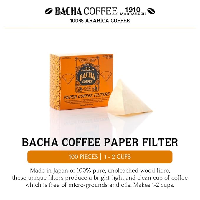Bacha Coffee | Roman Holiday Fine Blended Coffee, Autograph Collection, 100% Arabica Specialty Coffee, Ground Beans, Medium Light Roast, 250g & 100% Natural Unbleached Wood Fibre Paper Filters, Small