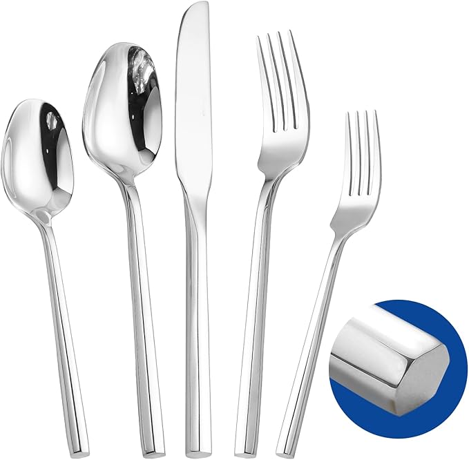 Silverware Set,Zerophilo Flatware Set with Hexagon Handle 20 Pieces 18/0 Stainless Steel Cutlery Set for 4 Mirror Polished,Dishwasher Safe