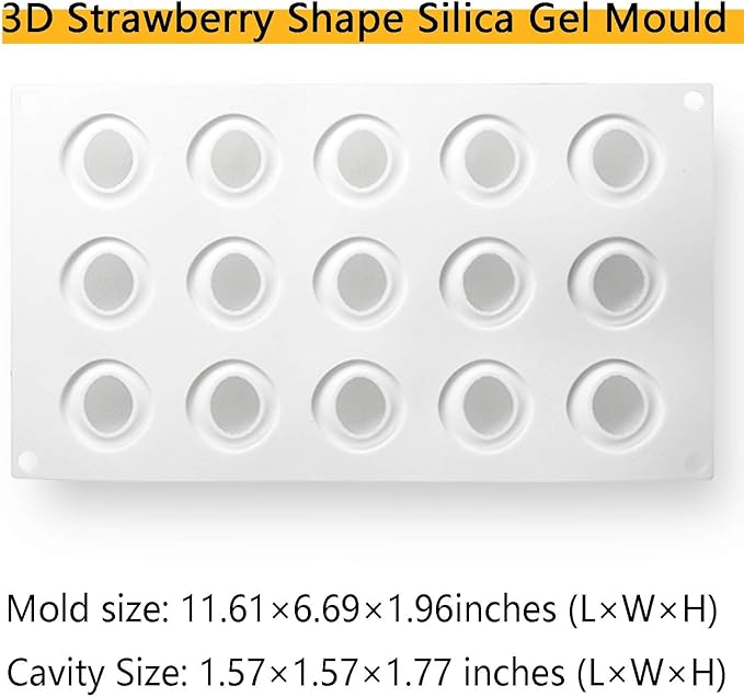 OCPO KITCHEN Strawberry Silicone Mold for Baking Mousse Cake, French Fruit Dessert, Pastry, Chocolate, Ice Cream, Cake Decoration Mold, 3D Strawberry Shape (15-Cavity)