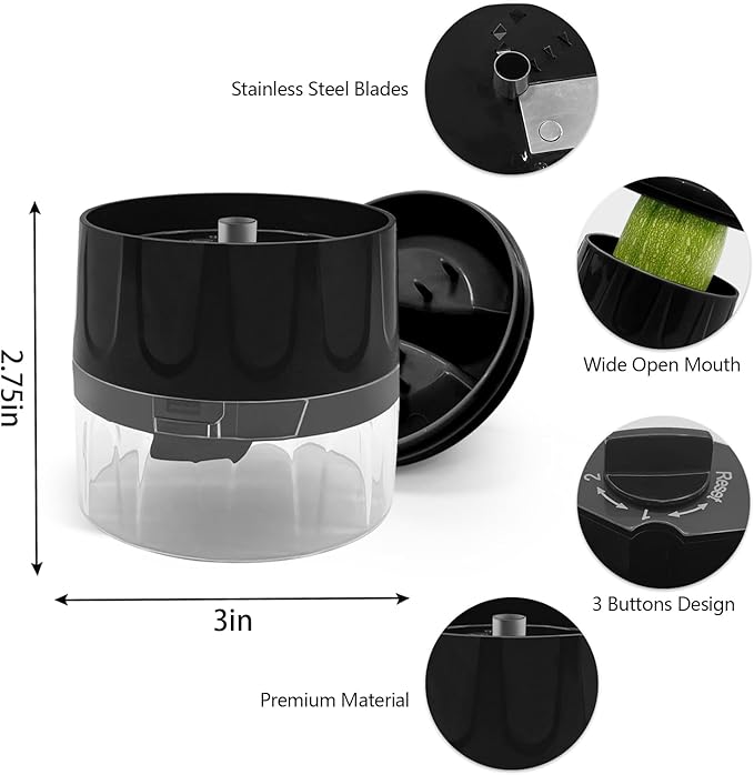 Handheld Spiralizer, 3-in-1 Zucchini Spiralizer Noodle Maker, Spiralizers for Veggie Noodles, Perfect for Zucchini, Carrots, & More, Portable Kitchen Tool (Black)