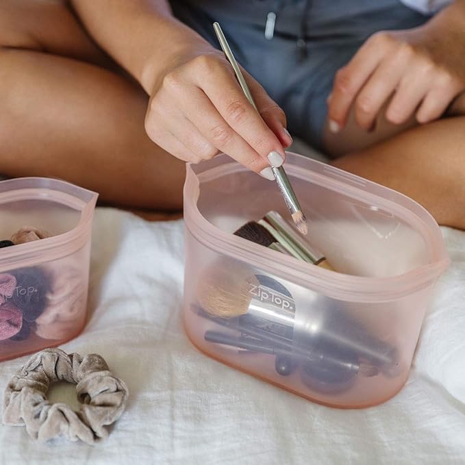 Zip Top Reusable Food Storage Bags | Small Dish [Frost] | Silicone Meal Prep Container | Microwave, Dishwasher and Freezer Safe | Made in the USA