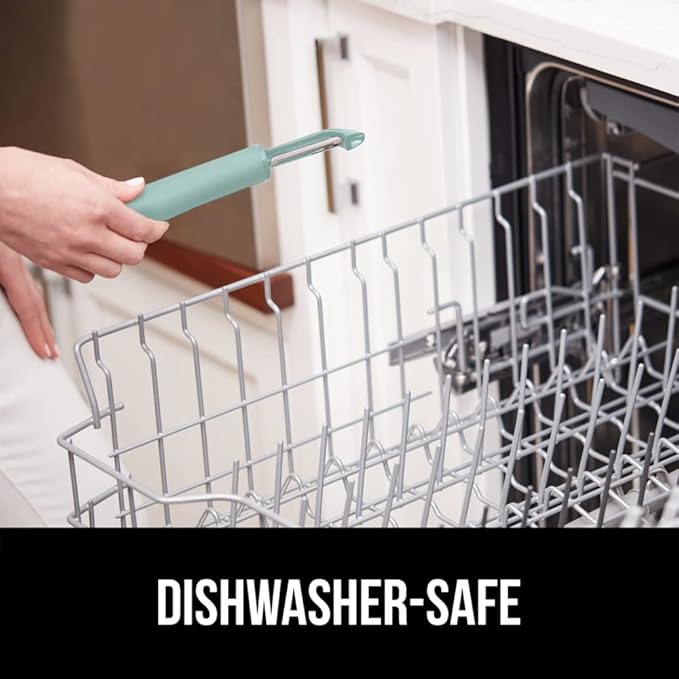 GORILLA GRIP Patented BPA-Free Sharp Stainless Steel Dual Swivel Vegetable Peeler, Soft Comfortable Handle, Smoothly Peel Apples, Potatoes, Carrots, Includes Blade Cover, Kitchen Tool Peelers, Mint