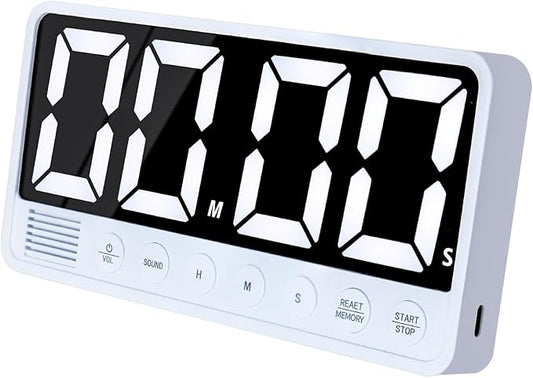 FCXJTU Digital Kitchen Timer - 7.1” Extra Large Display LED Magnetic Rechargeable Countdown/Up Timer, with 6 Alarms 4 Levels Volume Memory Function for Cooking, Classroom, Office, Home Gym (White)