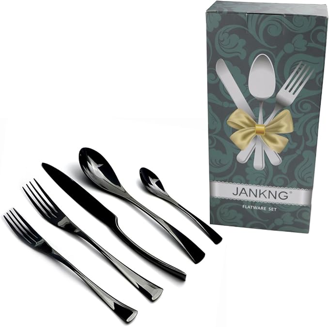 20-Piece 18/10 Stainless Steel Flatware Set Mirror Polishing Black, Serive for 4