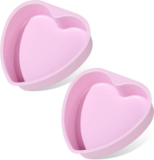 6 Inch Heart Shaped Cake Pans Set 2 Pack Nonstick Cake Pan for Baking Carbon Steel Small Heart Molds (Pink)