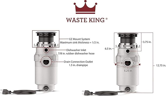 Waste King Garbage Disposal for Kitchen Sink with Power Cord, Compact Food Waste Disposer, L-111