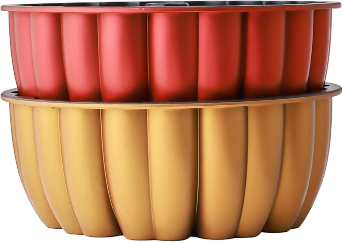 Heart Shape Aluminum Cake Pan, Titanium Coating, Non-Stick, 12 Cups, Gifts for Mom, 10 Inch Baking Mold, Cast Aluminum Fluted Tube Pan, Easy to Clean (2-Pack, Red-Gold)