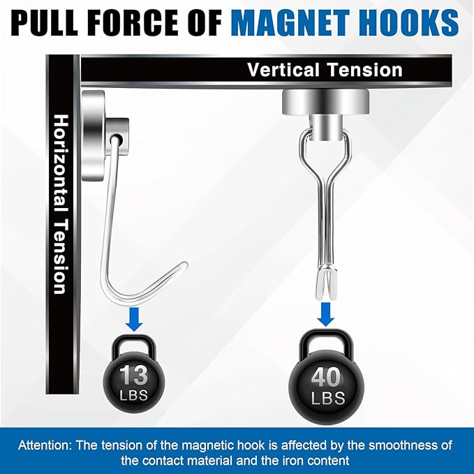 LOVIMAG Hooks, 40lbs+ Magnetic Magnet Hook 2025 Cruise Cabin Ship Essentials Heavy Duty Strong Refrigerator Fridge Hanging for Classroom Beach Vacation Kitchen Grills Home Mug Hanger (20 Pack), Silver