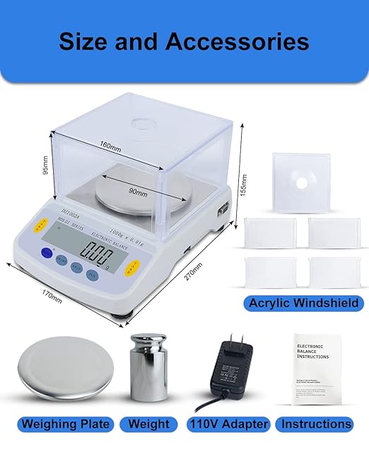 Precision Lab Scale 1200gx0.01 Gram Resolution, 10mg LCD Lab Analytical Scale/Kitchen Scale/Medicine Scale/Industrial Scale/Gold Scales（Support Printing）