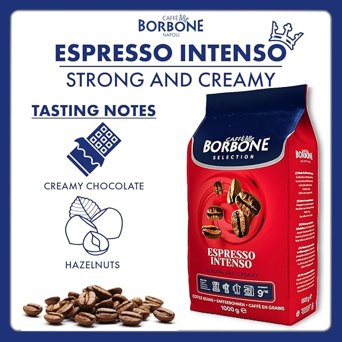 Caffe Borbone Whole Bean Coffee, Medium Roast Robusta Blend, Espresso Intenso, Strong and Creamy Italian Coffee, 2.2 lb Bag