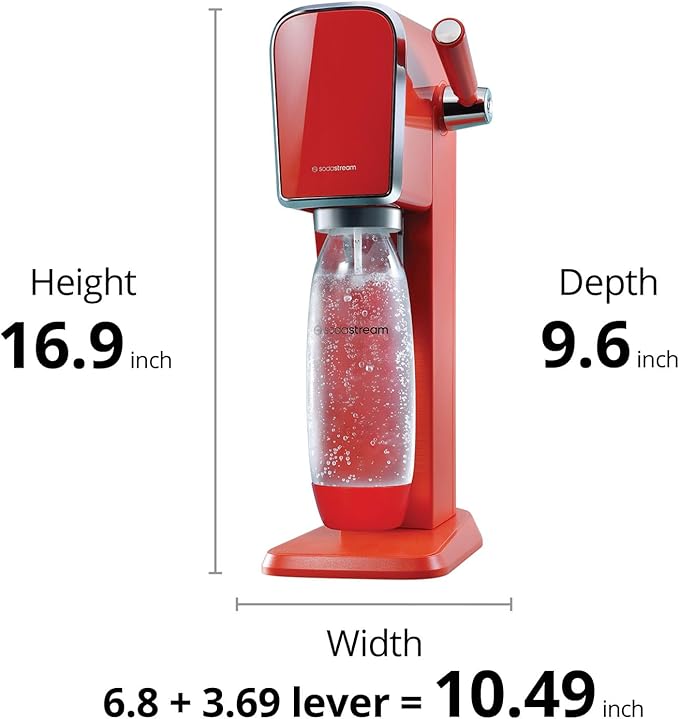 SodaStream - ART Sparkling Water Maker | VALUE BUNDLE | CQC CO2 system | Includes 2x CO2 Cylinders, 2x 32 Fl Oz Dishwasher Safe Bottles, 2x Bubly Flavor Drops | Combine with Flavors | Mandarin Red
