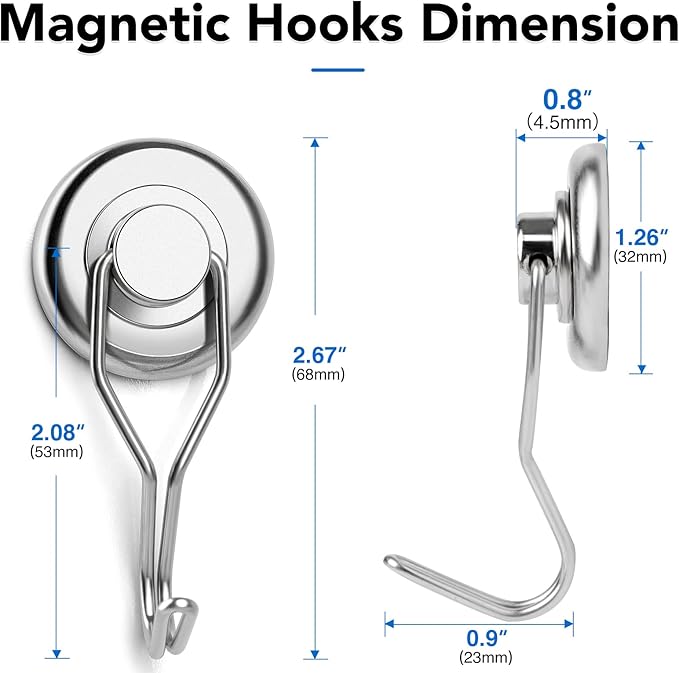 LOVIMAG Hooks, 110lbs+ Magnetic Magnet Hook 2025 Cruise Cabin Ship Essentials Heavy Duty Strong Refrigerator Fridge Hanging for Classroom Beach Vacation Kitchen Grills Home Mug Hanger (8 Pack), Silver
