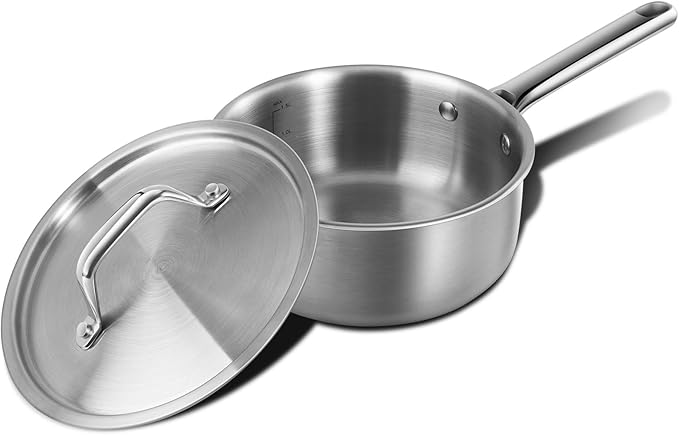 1.5 QT Saucepan with Lid,3-Ply Stainless Steel Saucepan,Professional Grade Cookware,Induction Compatible