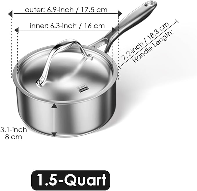 Cooks Standard Multi-Ply Clad Saucepan, 1.5 Quarts, Silver