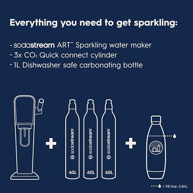 SodaStream Art Sparkling Water Maker Bundle in Black, with 3-Pack CO2 and Carbonating Bottle