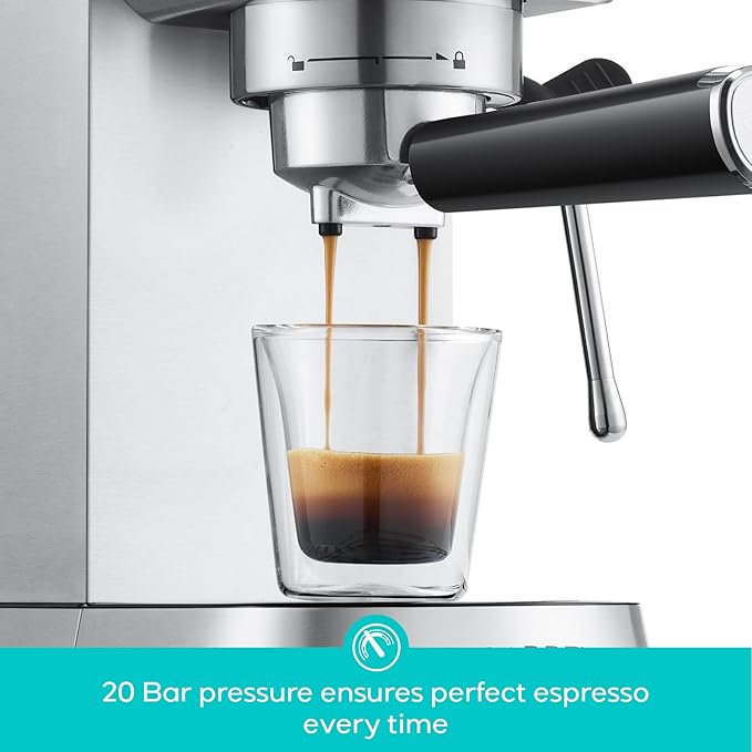 CASABREWS CM5418 Espresso Machine 20 Bar, Compact Espresso Maker with Steam Milk Frother, Stainless Steel Coffee Machine with 34oz Removable Water Tank for Cappuccino, Latte, Silver