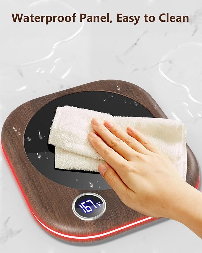 MQUPIN Mug Warmer, Coffee Mug Warmer for Desk- 3 Temp (113℉/131℉/167℉), 4 Hours Auto Off, Candle Warmer Plate with 1-12 Hours Timer, Coffee Accessories Keeping Beverage Warmer(Wood Grain)