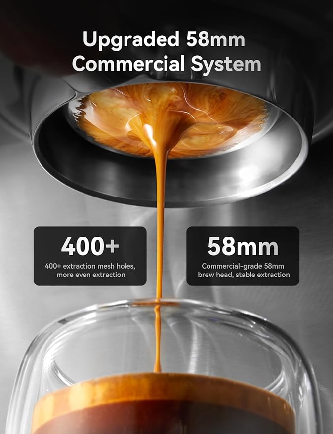 Neretva Espresso Coffee Machine, Professional Espresso Machine with Pressure Gauge 15Bar Retro Espresso Maker with Power Milk Frother Stainless Steel for Home Barista Latte and Cappuccino Maker-Silver