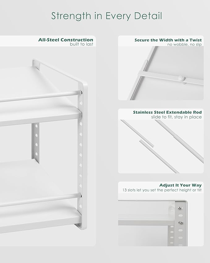 2-Tier Storage Rack Organizer for Foil Plastic Wrap Box Spice Bottle Seasoning Can Kitchen Countertop Pantry Desktop Cabinet Under Sink Coffee Station Organization Shelf Expandable Adjustable Metal