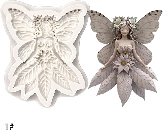 (Four-piece set) Silicone mold of winged girl with spread wings, DIY silicone mold, cake chocolate mold, wedding cake decoration tool, soft candy mold