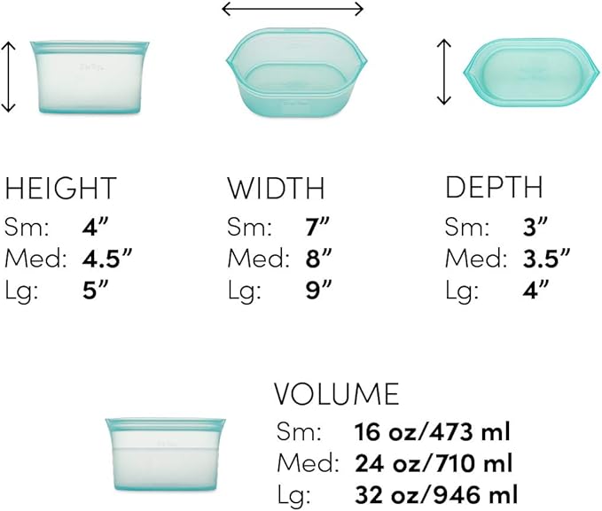 Zip Top Reusable Food Storage Bags | 3 Dish Set [Frost] | Silicone Meal Prep Container | Microwave, Dishwasher and Freezer Safe | Made in the USA