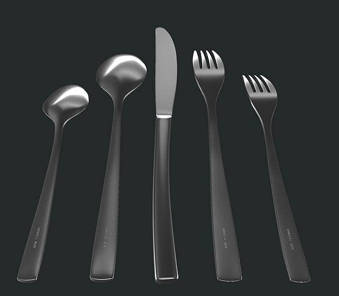 Matte Silverware Set, 18/10 Stainless Steel Satin Flatware, Modern Brushed Finish Cutlery, Dishwasher Safe & Durable, Built to Last (40-Piece, Sleek)