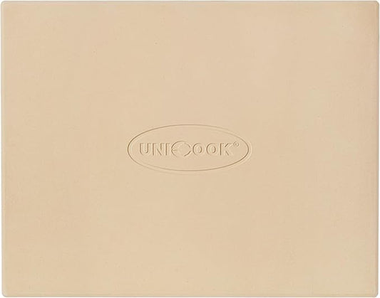 Unicook Pizza Stone for Oven and Grill, Rectangular Baking Pan 15 Inch x 12 Inch, Cordierite Large Cooking Oven Stone with Plastic Dough Scraper, Thermal Shock Resistant Pizza Pan