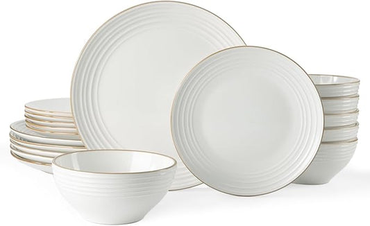 Famiware Jupiter Dinnerware Set, Plates and Bowls Dish Sets for 6 (18 Pieces), Microwave and Dishwasher Safe Stoneware Speckled Tableware, Chip and Scratch Resistant, White