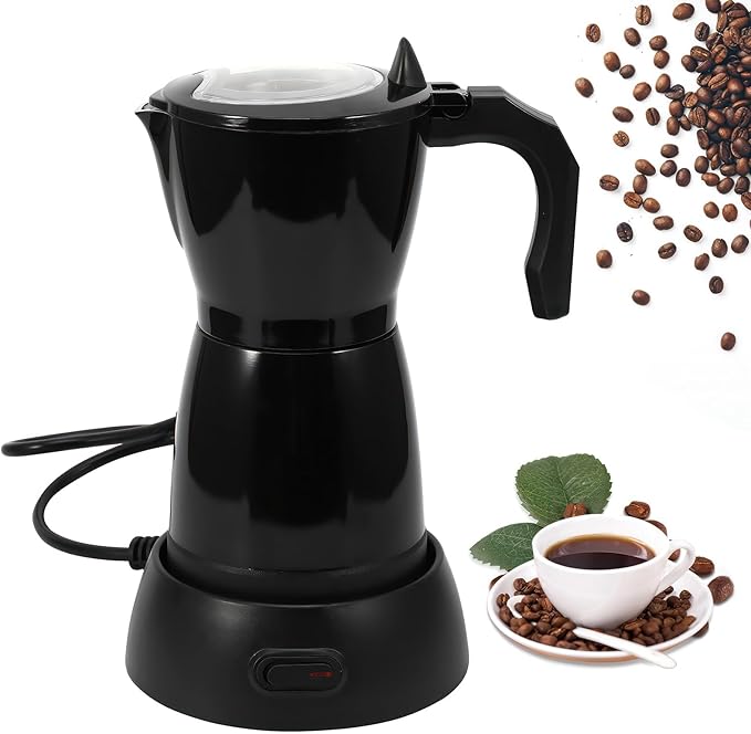 AOZBZ Coffee Pot Electric Espresso Coffe Maker, 300ml 6 Cups Stainless Steel Moka Pot with Overheat Protection and Detachable Base, Portable Italian Moka Maker, 450W, Black