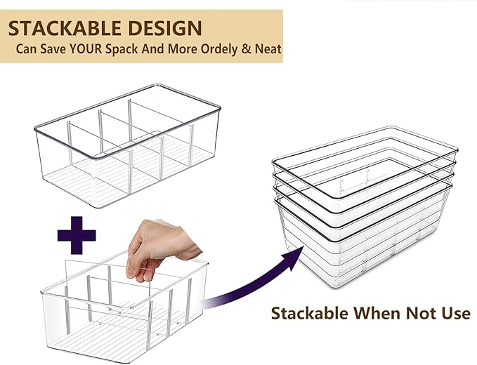 Pantry Organizers and Storage - 2 Pack Kitchen Organizers and Storage for Fridge,Drawer and Refrigerator - Spice Organization for Cabinet,Clear Plastic Stackable Bins for Snack Organizer