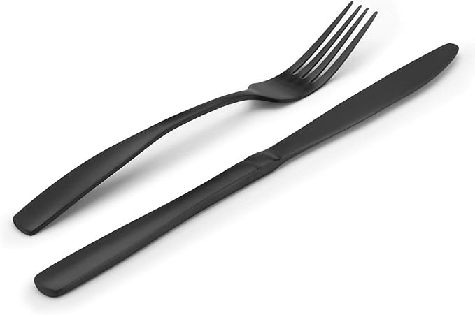 Matte Black Silverware Set, Bysta 40-Piece Stainless Steel Flatware Set, Kitchen Utensil Set Service for 8, Tableware Cutlery Set for Home and Restaurant, Satin Finish, Dishwasher Safe
