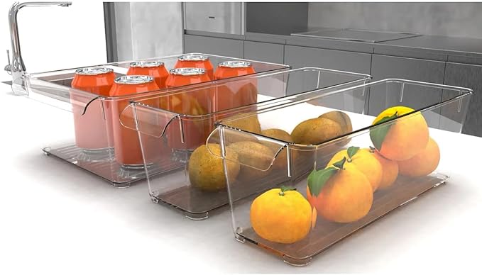 Fridge Fruit Storage Containers Stackable Fruit And Vegetable Storage For Refrigerator - Pantry Bins With Handle - Clear Plastic, BBA-free, 11.8" W x 3.9" D x 3.9" H