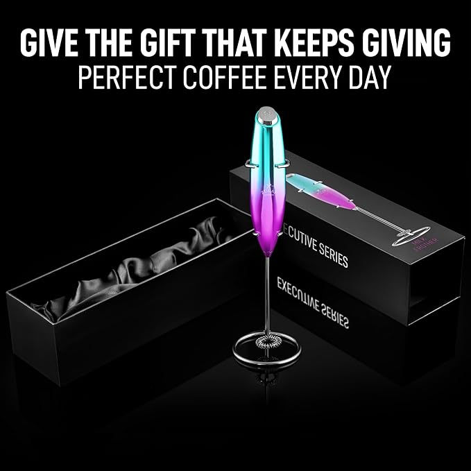 Zulay Kitchen Executive Series Milk Frother Wand - Upgraded & Improved Stand - Ideal Coffee Gift - Coffee Frother Handheld Foam Maker For Lattes - Electric Milk Frother Handheld For Cappuccino