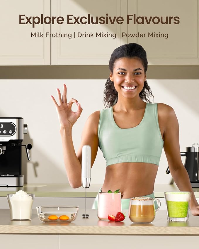 Maestri House Rechargeable Milk Frother, LunaFro Mini Handheld Electric Foam Maker Detachable Stainless Steel Whisk Drink Mixer Foamer Mini Blender for Matcha, Lattes, Cappuccino, No Stand