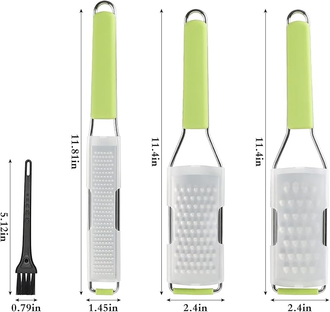 Cambom Lemon Zester Grater Three-piece Suit - Heavy Duty Kitchen Tool for Parmesan Cheese, Ginger, Garlic, Nutmeg, Chocolate, Vegetables，Fruits，Stainless Steel Grater Dishwasher Safe Green